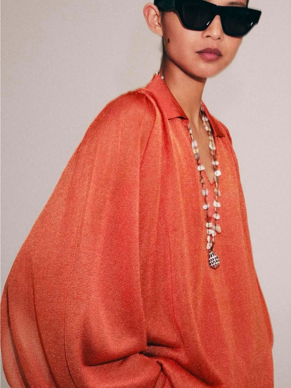 Zara Orange Satin Balloon-Sleeve Tunic Top